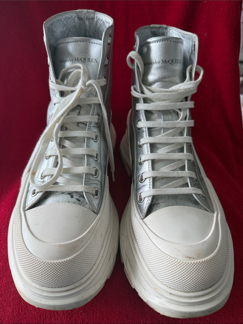 Alexander McQueen for MAN  Silver Metallic High-Top Platform Sneakers